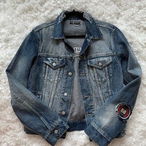 Balenciaga Distressed Denim Logo Jacket, L